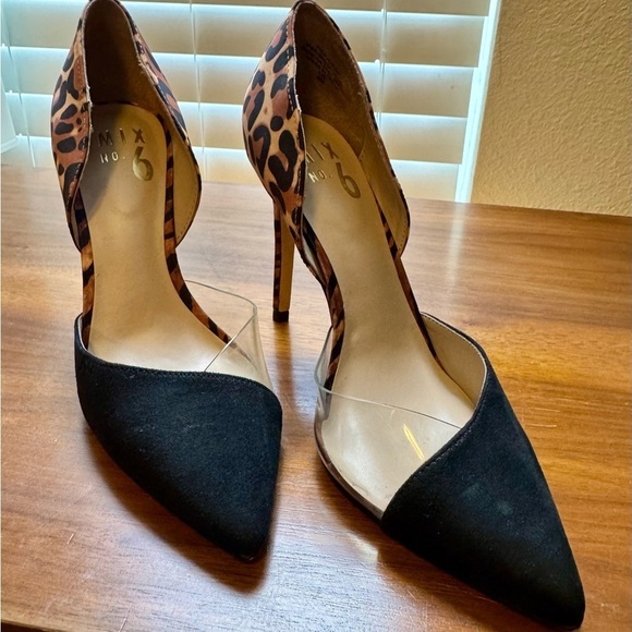 Mix No. 6 Shoes - Mix No. 6 Black and Leopard Print Women's Heels Sz 6
